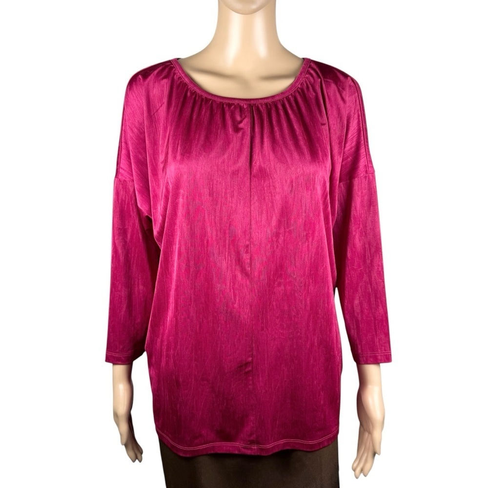 New Chico's Tukana Raspberry Evening Shine 3/4 Sleeves Top Size 2 US L